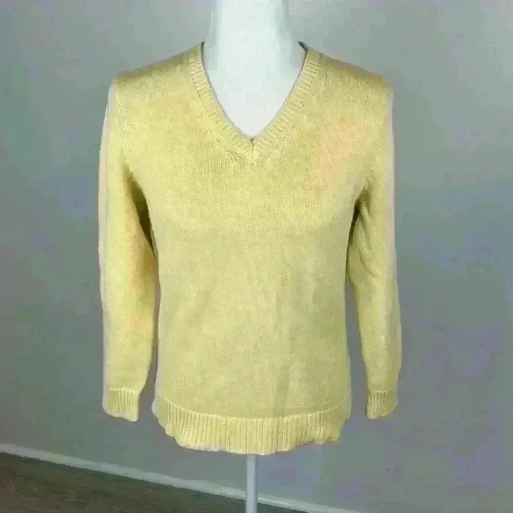 St. John's Bay Yellow V-Neck Cotton Sweater Size S/M